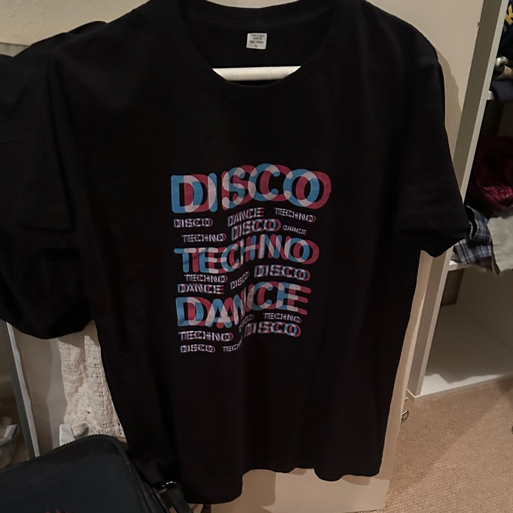 Black Graphic T-Shirt with Disco Techno Design